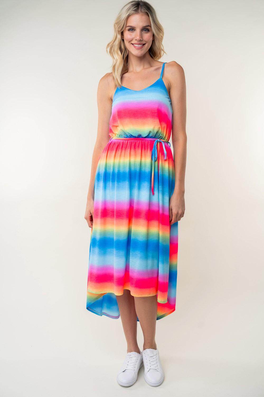 White Birch Full Size Ombre Striped Midi Cami Dress - Selvanelle