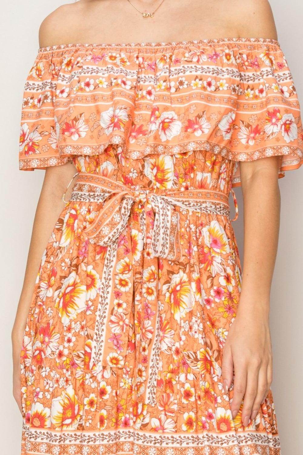 HYFVE Floral Off-Shoulder Tie Front Maxi Dress for Women - Selvanelle