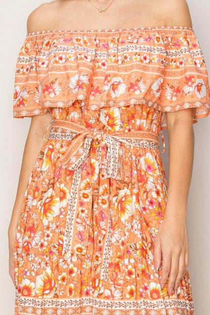 HYFVE Floral Off-Shoulder Tie Front Maxi Dress for Women - Selvanelle