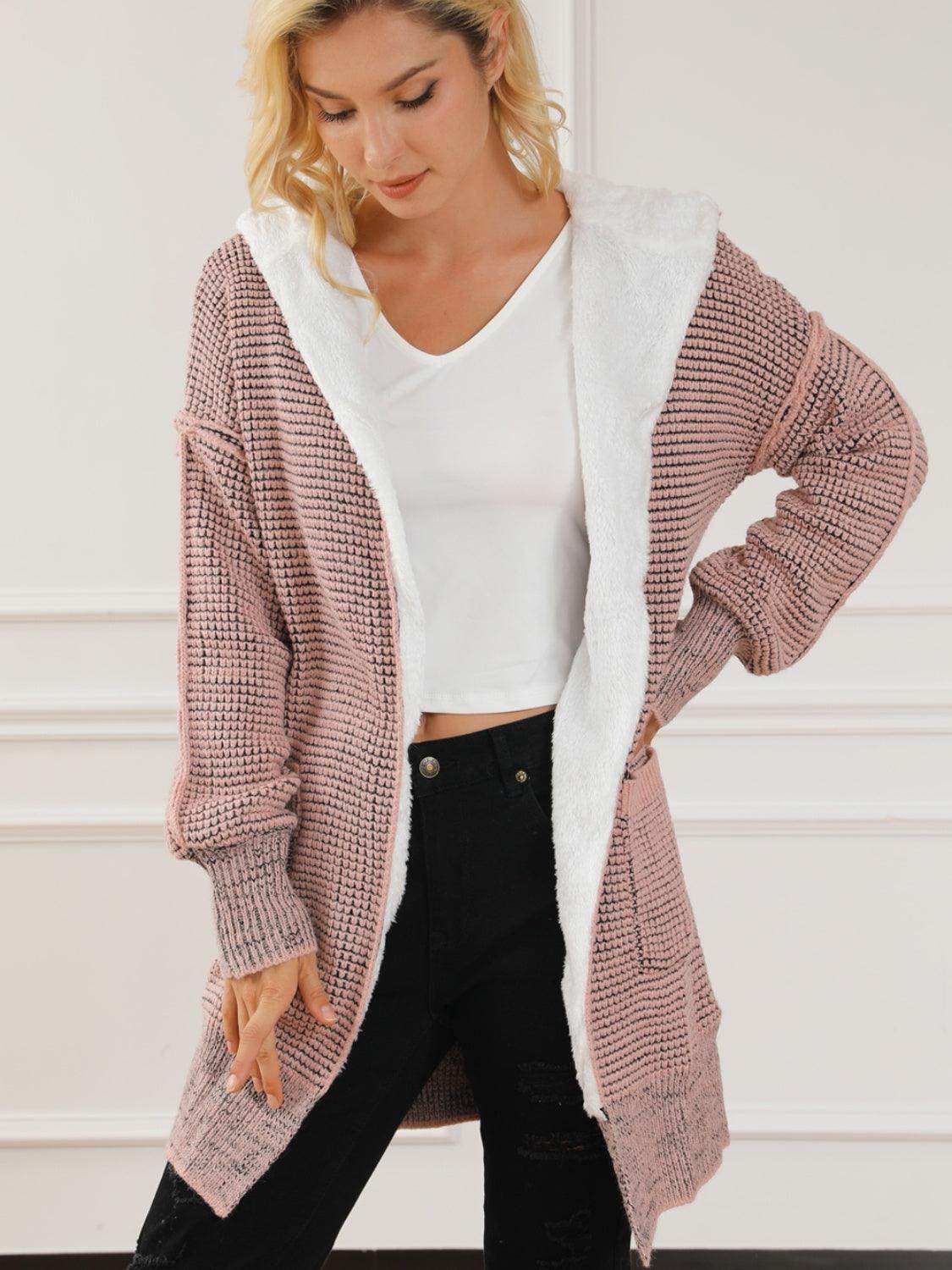Open Front Hooded Winter Coat with Pockets for Women - Selvanelle