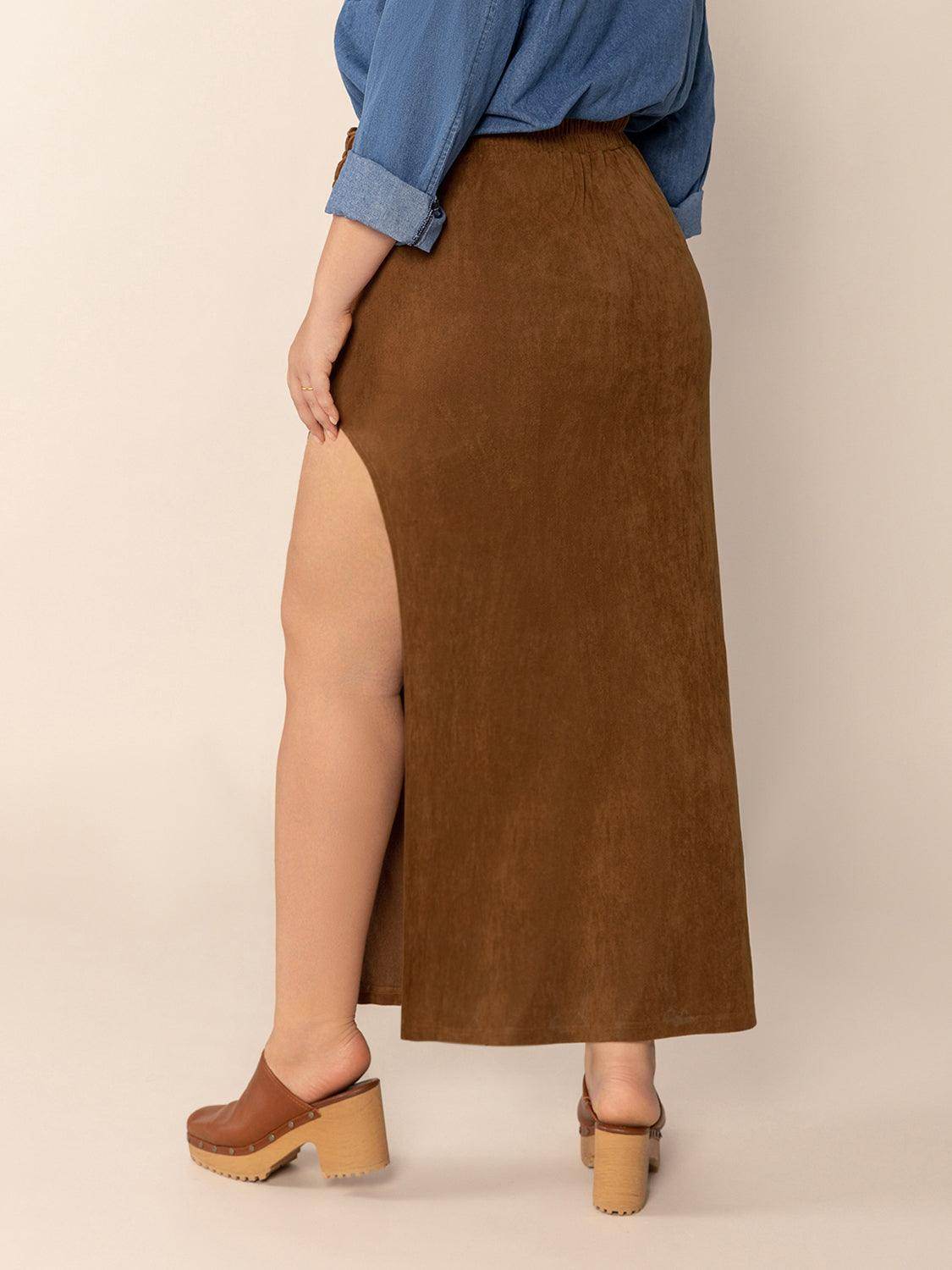 Plus Size Ruffled Slit High Rise Skirt for Stylish Comfort - Selvanelle