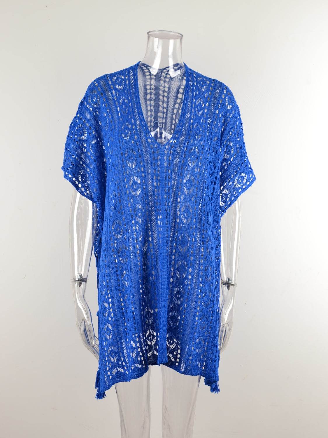 Angel Wings Cutout V-Neck Cover-Up with Tassel - Selvanelle