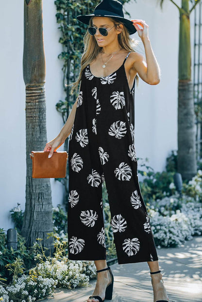 Botanical Print Spaghetti Strap Cropped Jumpsuit - Selvanelle