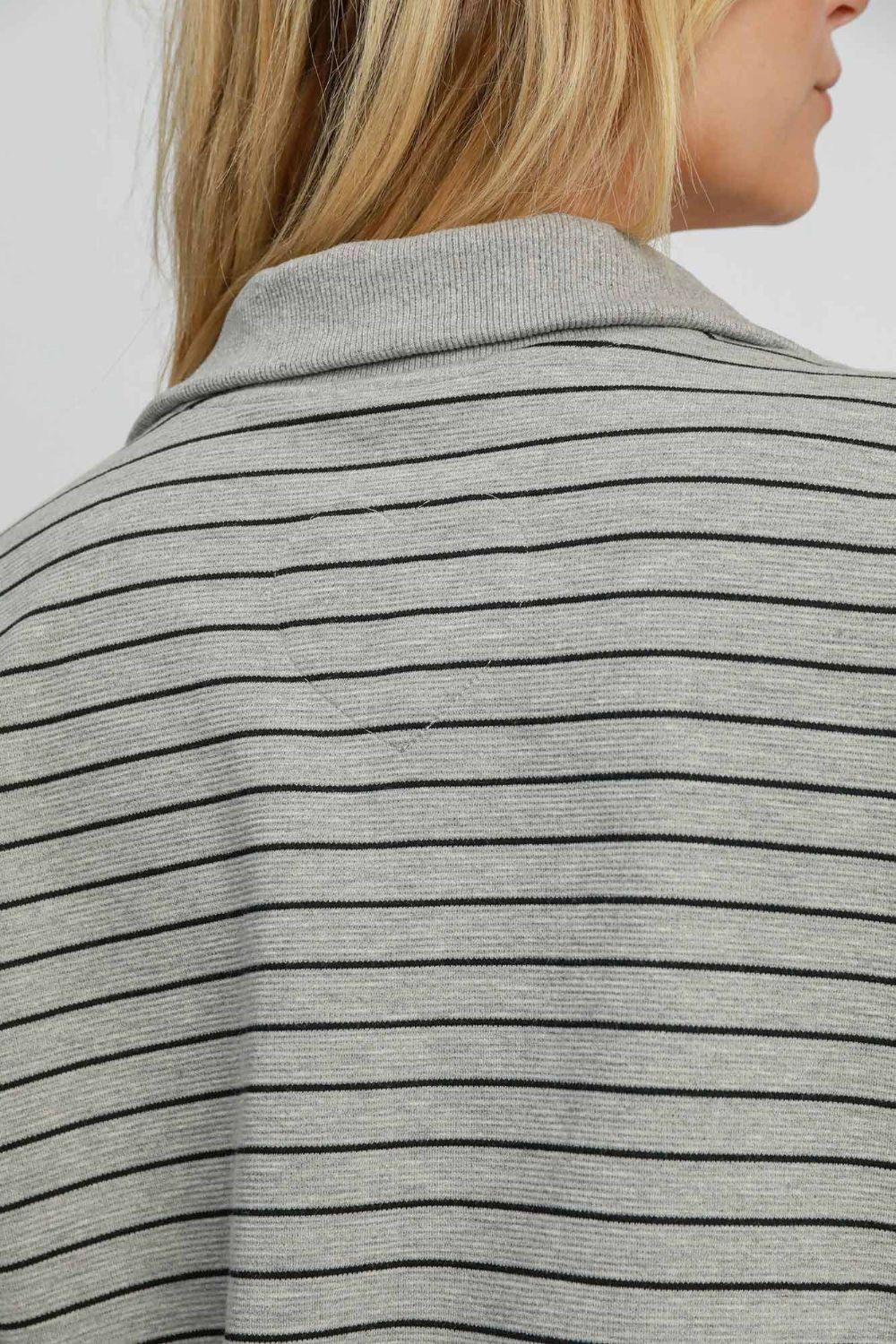 Umgee Striped Half Zip Short Sleeve Sweatshirt for Women