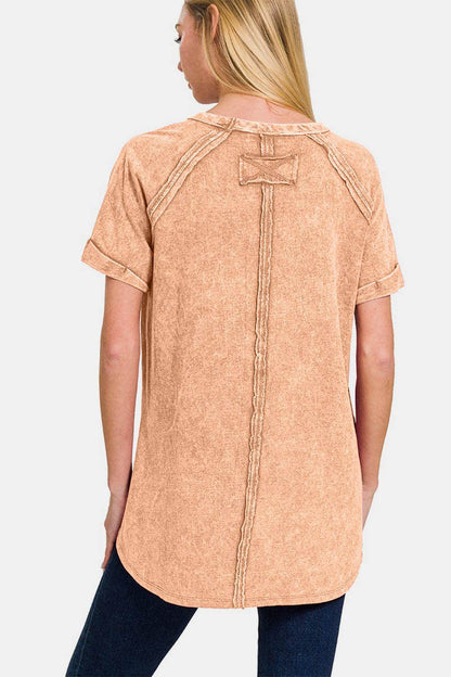 Zenana Heathered Round Neck Short Sleeve Top for Women - Selvanelle