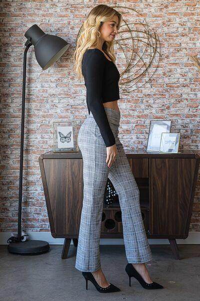 Heimish Full Size Plaid Flare Pants With Wide Waist Band Plus Size - Selvanelle