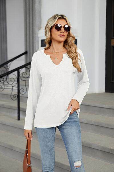 Notched Long Sleeve T-Shirt for Women in Various Sizes - Selvanelle