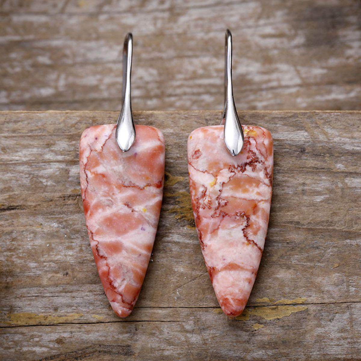 Natural Stone Geometric Shape Earrings in Platinum and Gold - Selvanelle