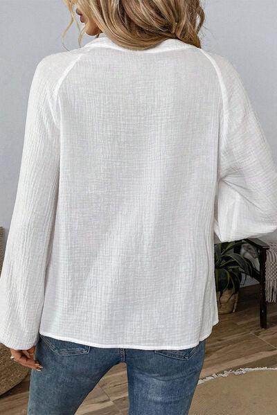 Embroidered Notched Long Sleeve Blouse for Women Fashion - Selvanelle