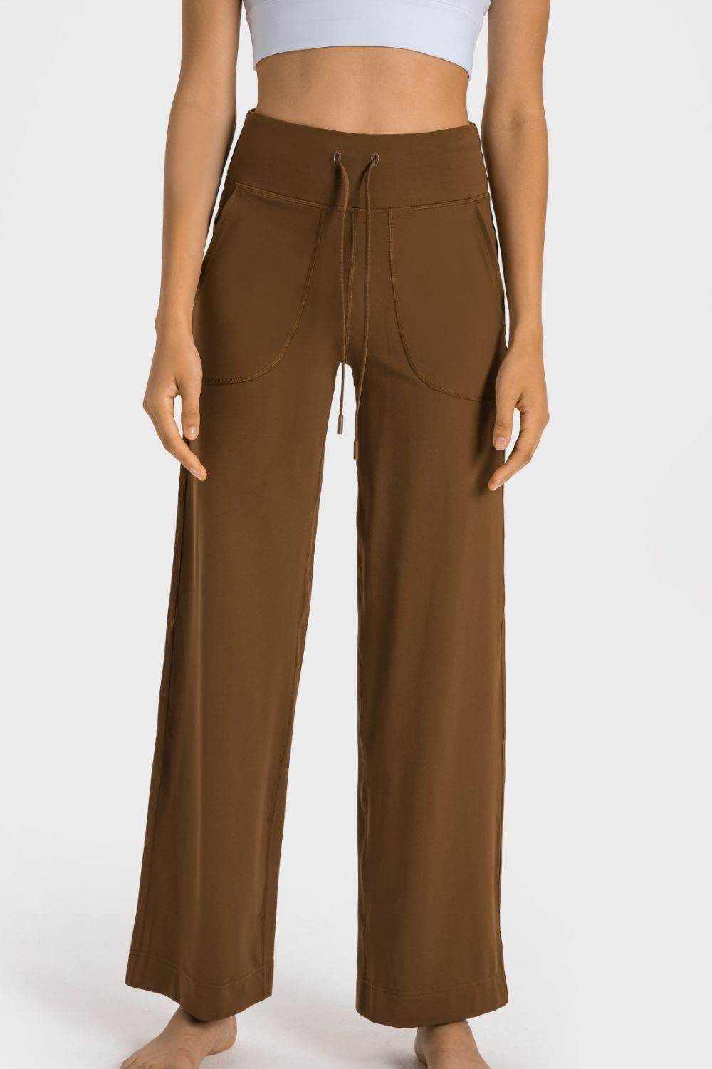 Millennia Drawstring Waist Wide Leg Sports Pants with Pockets - Selvanelle