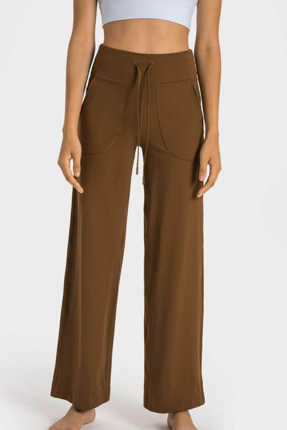 Millennia Drawstring Waist Wide Leg Sports Pants with Pockets - Selvanelle