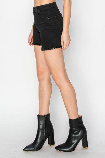 RISEN Full Size High Waist Raw Hem Denim Shorts for Women - Selvanelle