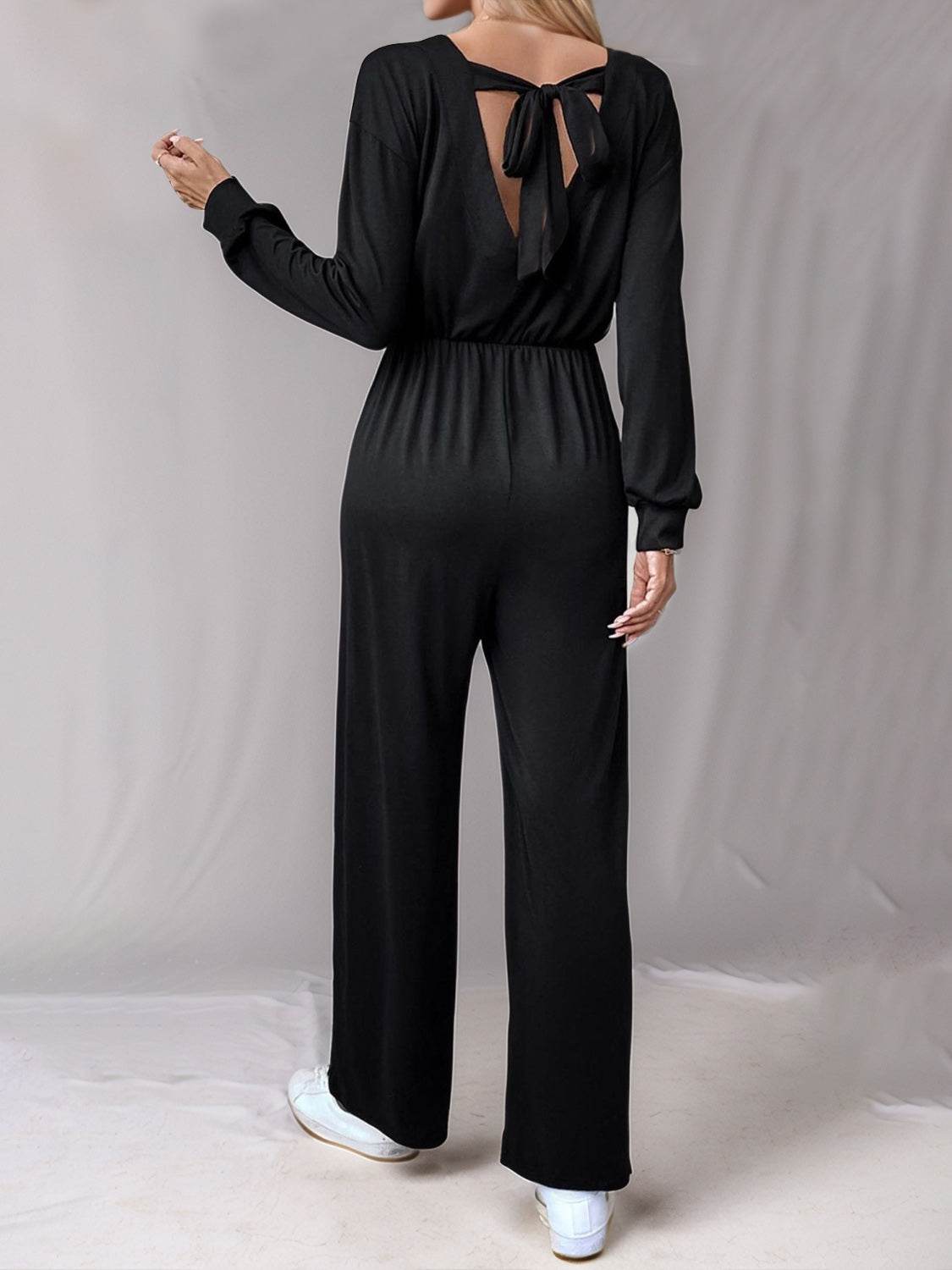 Tied Round Neck Wide Leg Jumpsuit - Selvanelle