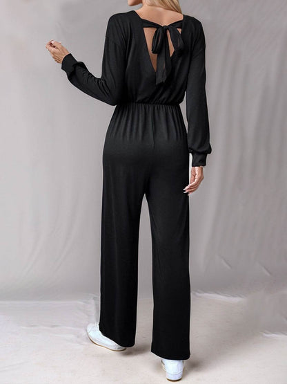 Tied Round Neck Wide Leg Jumpsuit - Selvanelle