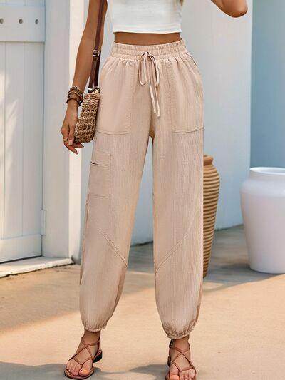 Perfee Elastic Waist Joggers with Pockets for Women - Selvanelle