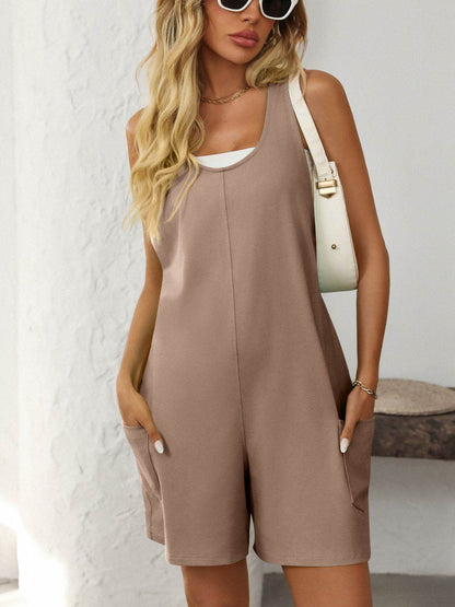 Mandy Pocketed Racerback Wide Strap Romper - Selvanelle