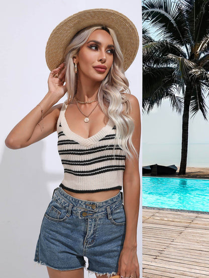Striped Cropped Knit Tank - Selvanelle