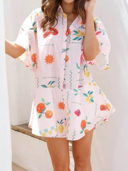 Printed Collared Neck Half Sleeve Romper - Selvanelle