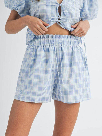 V-Neck Puff Sleeve Top and Shorts Set for Women Fashion - Selvanelle