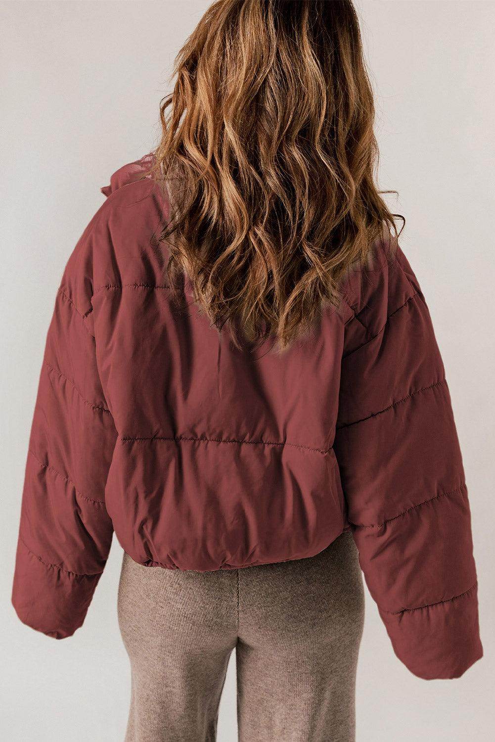 Zip Up Collared Neck Long Sleeve Winter Coat for Women - Selvanelle