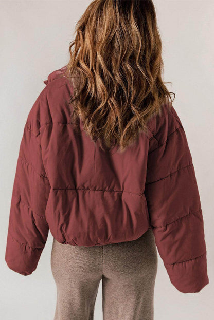 Zip Up Collared Neck Long Sleeve Winter Coat for Women - Selvanelle