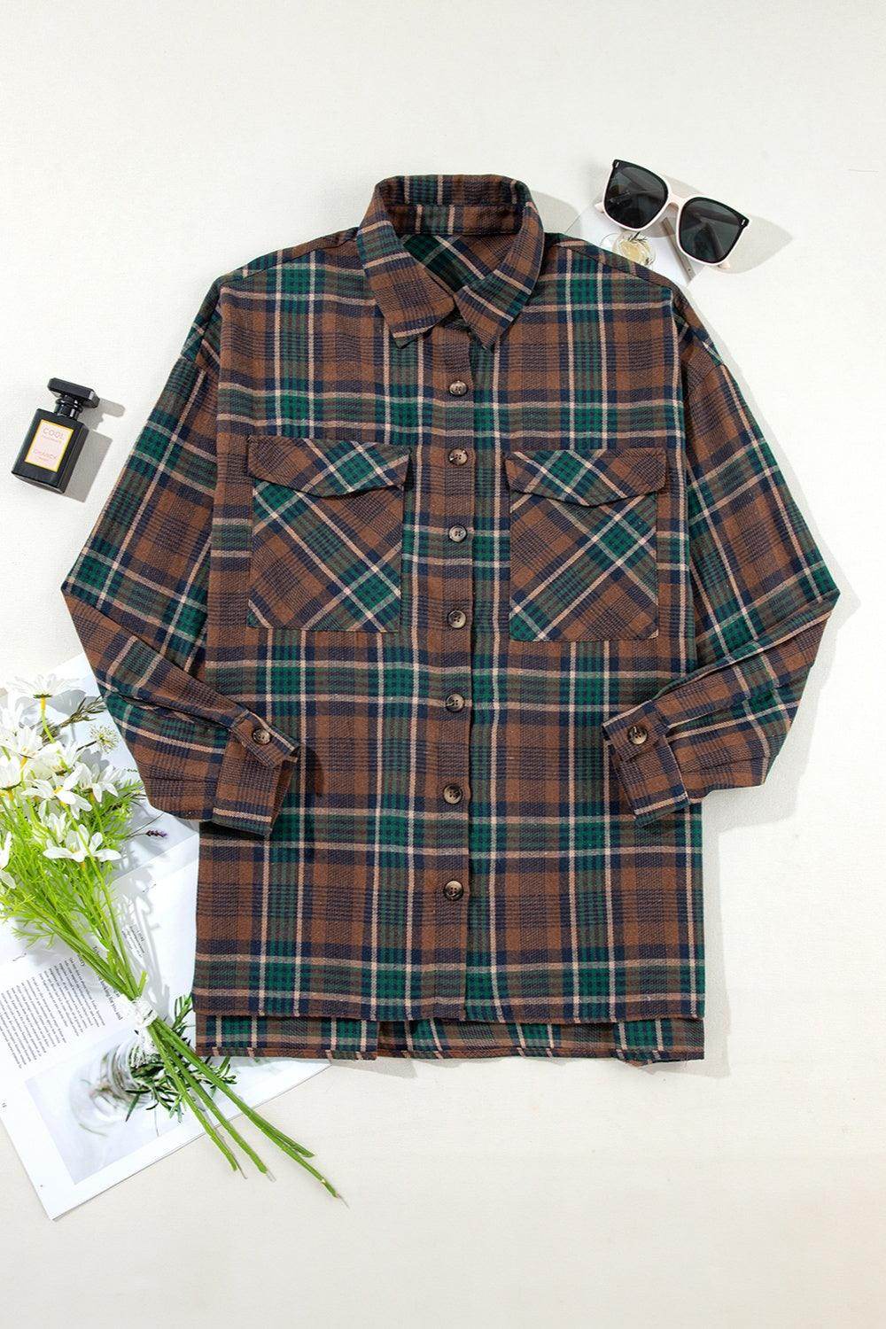 Plaid Button Up Long Sleeve Jacket for Women Stylish Fit - Selvanelle