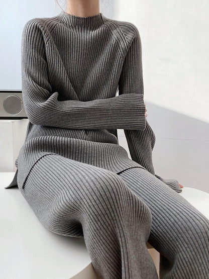 Mock Neck Raglan Sleeve Top and Pants Sweater Set for Women - Selvanelle