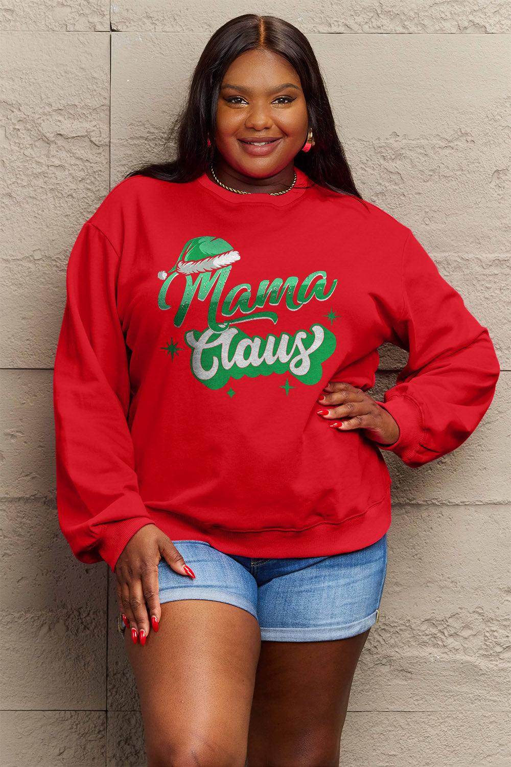 Simply Love Full Size MAMA CLAUS Round Neck Sweatshirt - Selvanelle