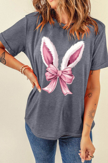 Bunny Ear Bow Graphic Short Sleeve T-Shirt - Selvanelle