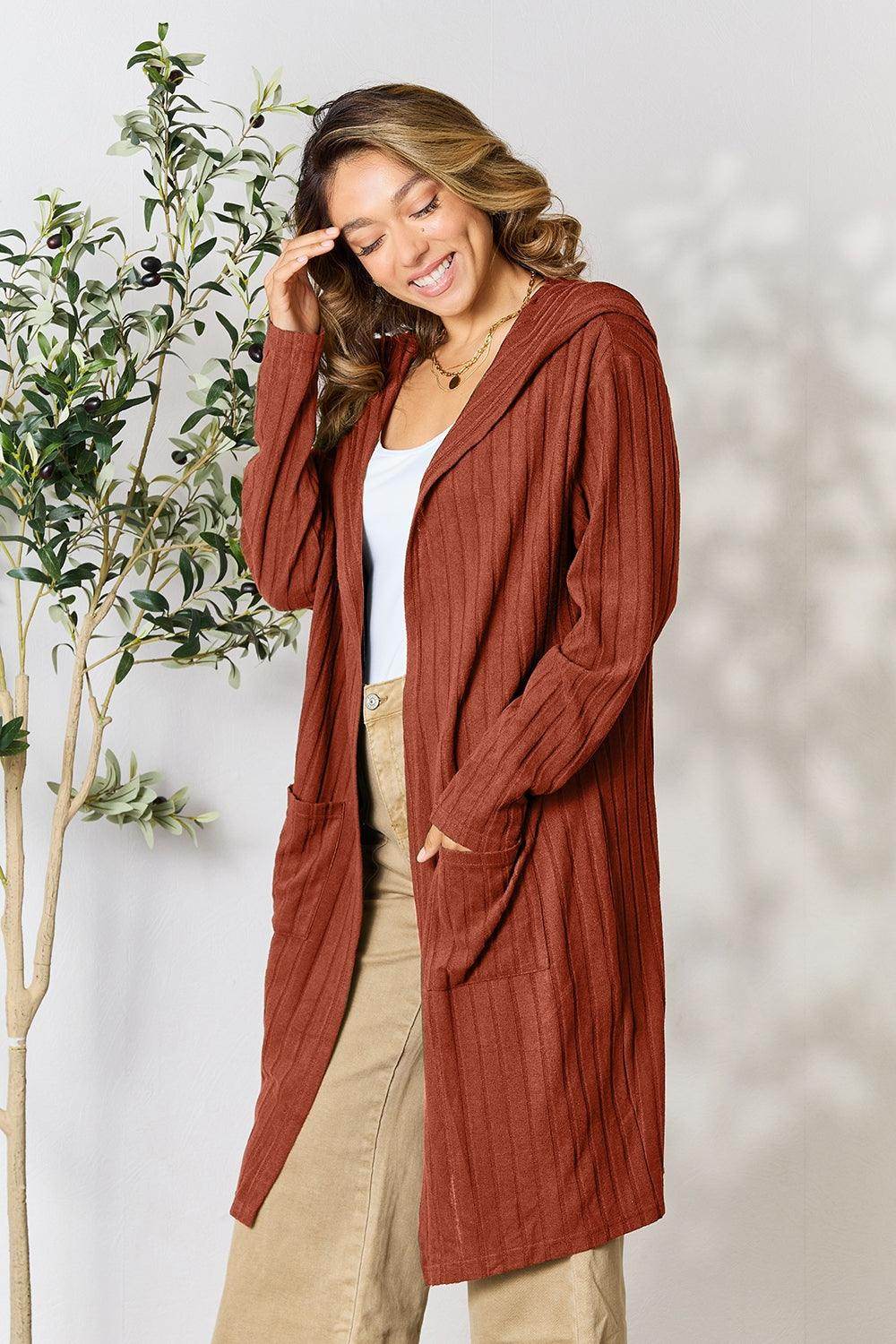 Basic Bae Full Size Hooded Sweater Cardigan for Women - Selvanelle