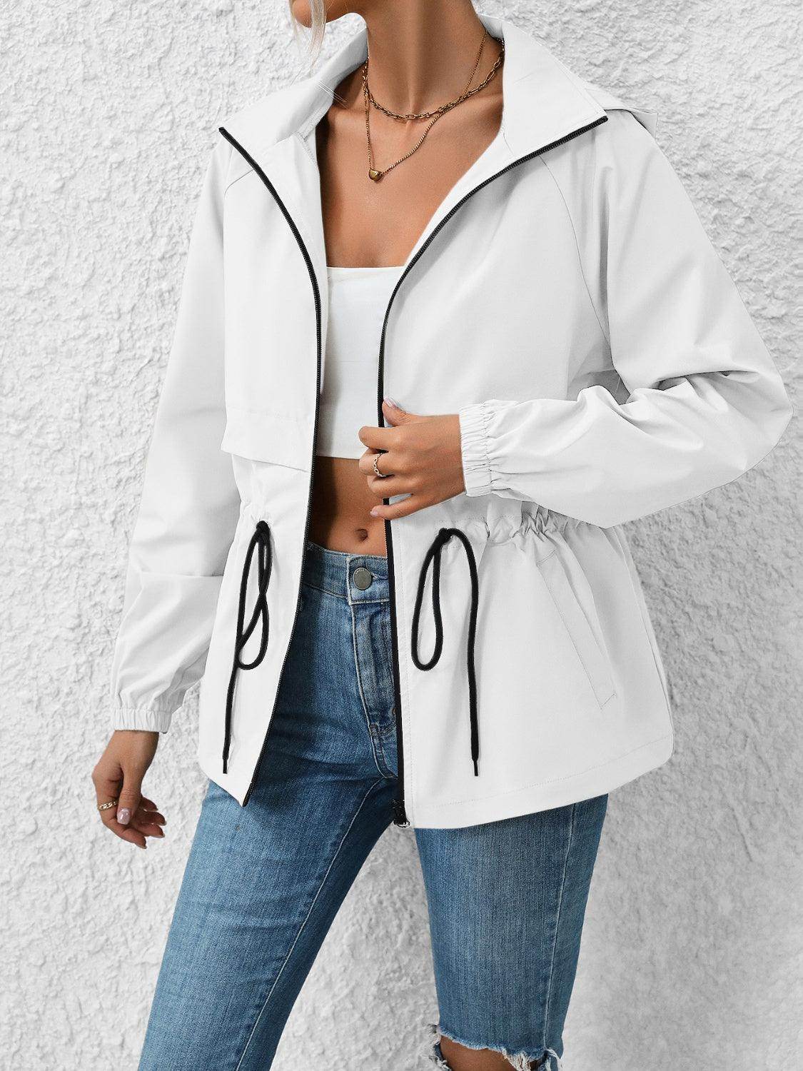 Ivy Lane Drawstring Zip Up Hooded Jacket for Women - Selvanelle