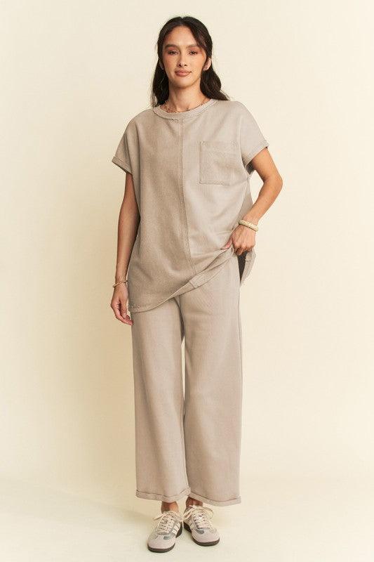 Davi & Dani Round Neck Short Sleeve Top and Pants Set Outfit