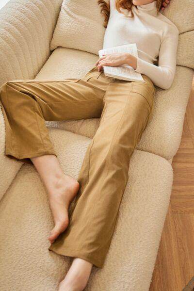 Half Elastic Waist Straight Pants for Comfortable Fit - Selvanelle