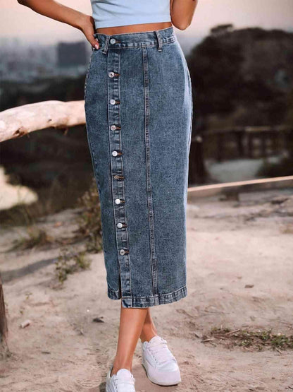 Button Down Denim Skirt for Women in Various Sizes - Selvanelle