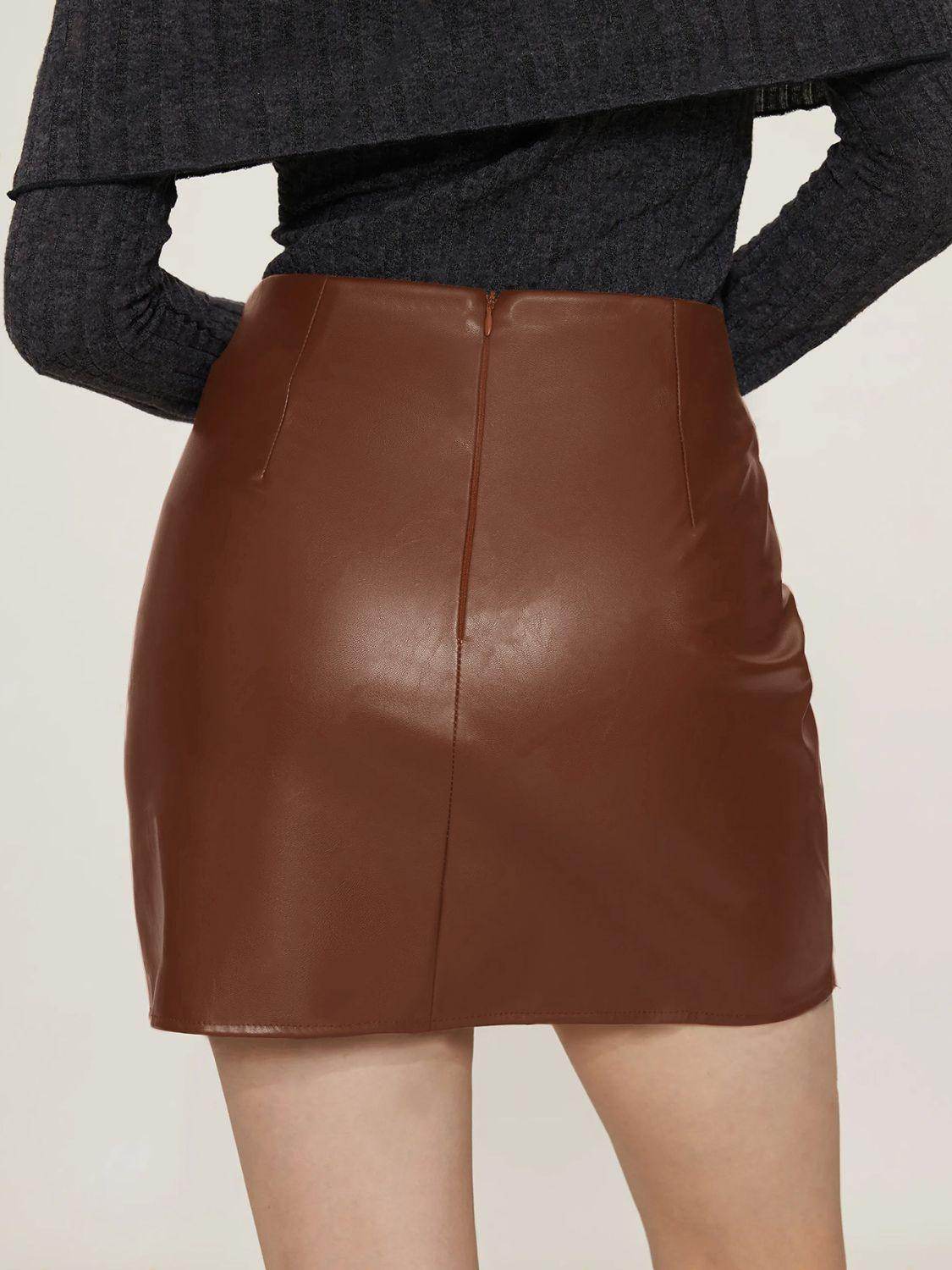 Ruched Mini Skirt with Zipper for Women Opaque Style - Selvanelle