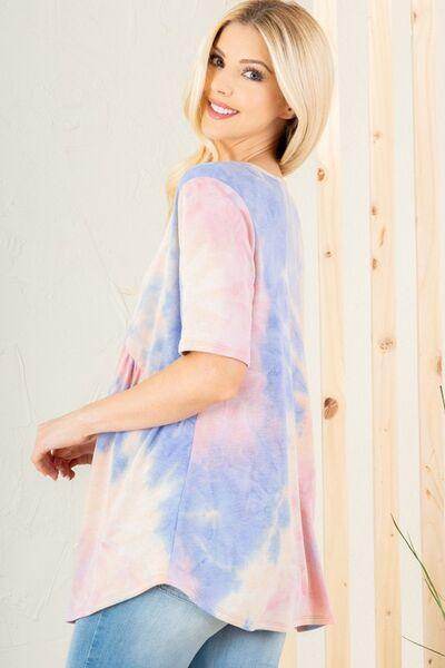 Heimish Full Size Crisscross Tie Dye Babydoll Top Plus Size - Selvanelle