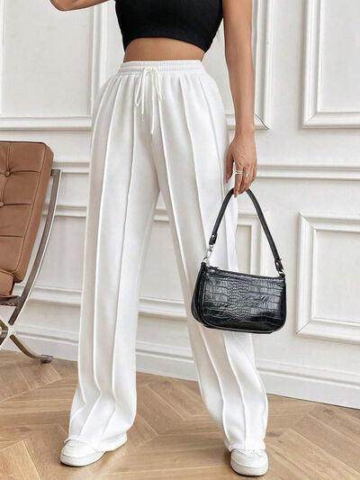 Drawstring Elastic Waist Pants with Pockets for Women - Selvanelle