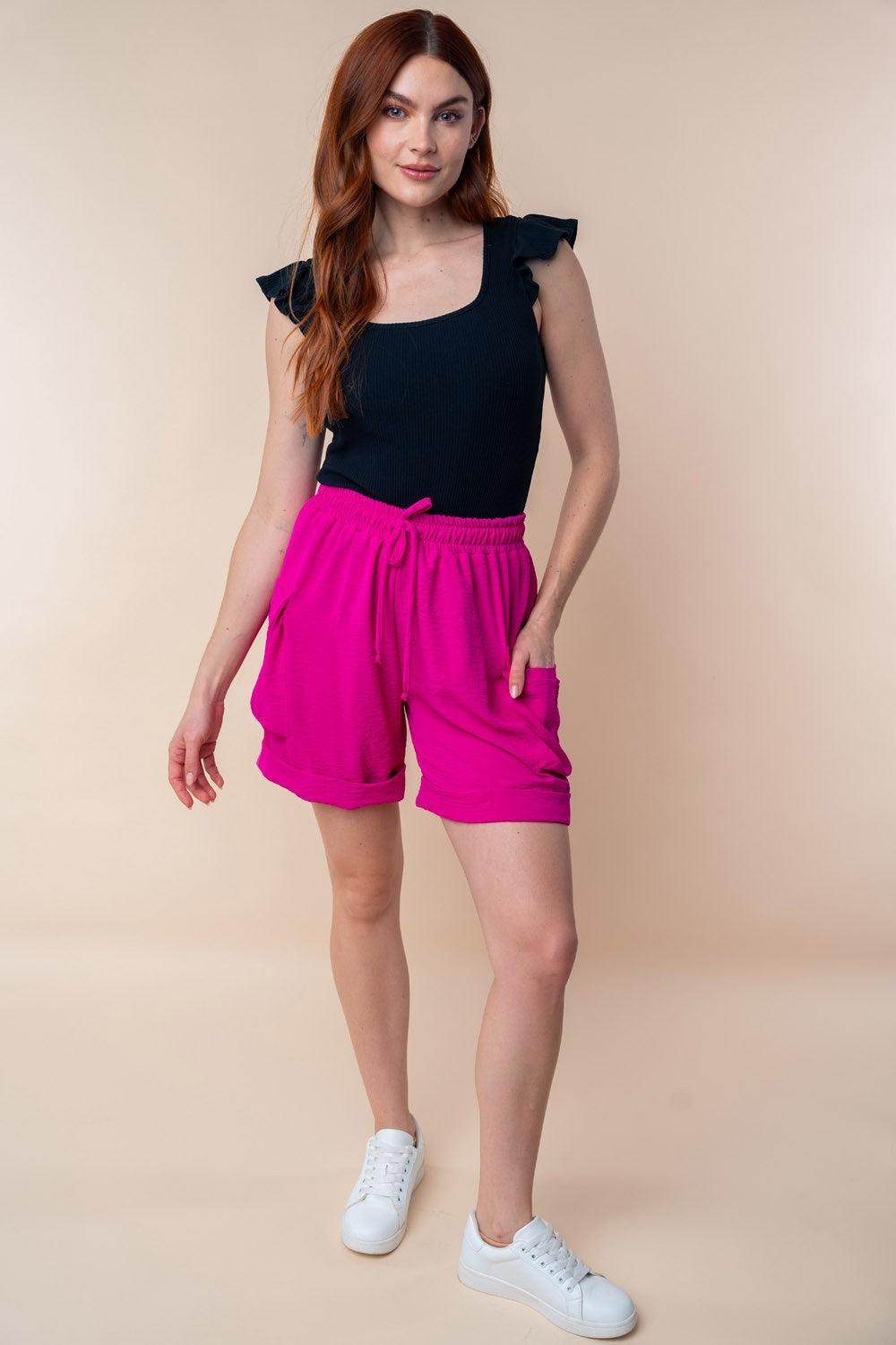White Birch High Waisted Drawstring Knit Cargo Shorts for Women - Selvanelle