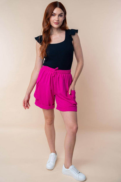 White Birch High Waisted Drawstring Knit Cargo Shorts for Women - Selvanelle