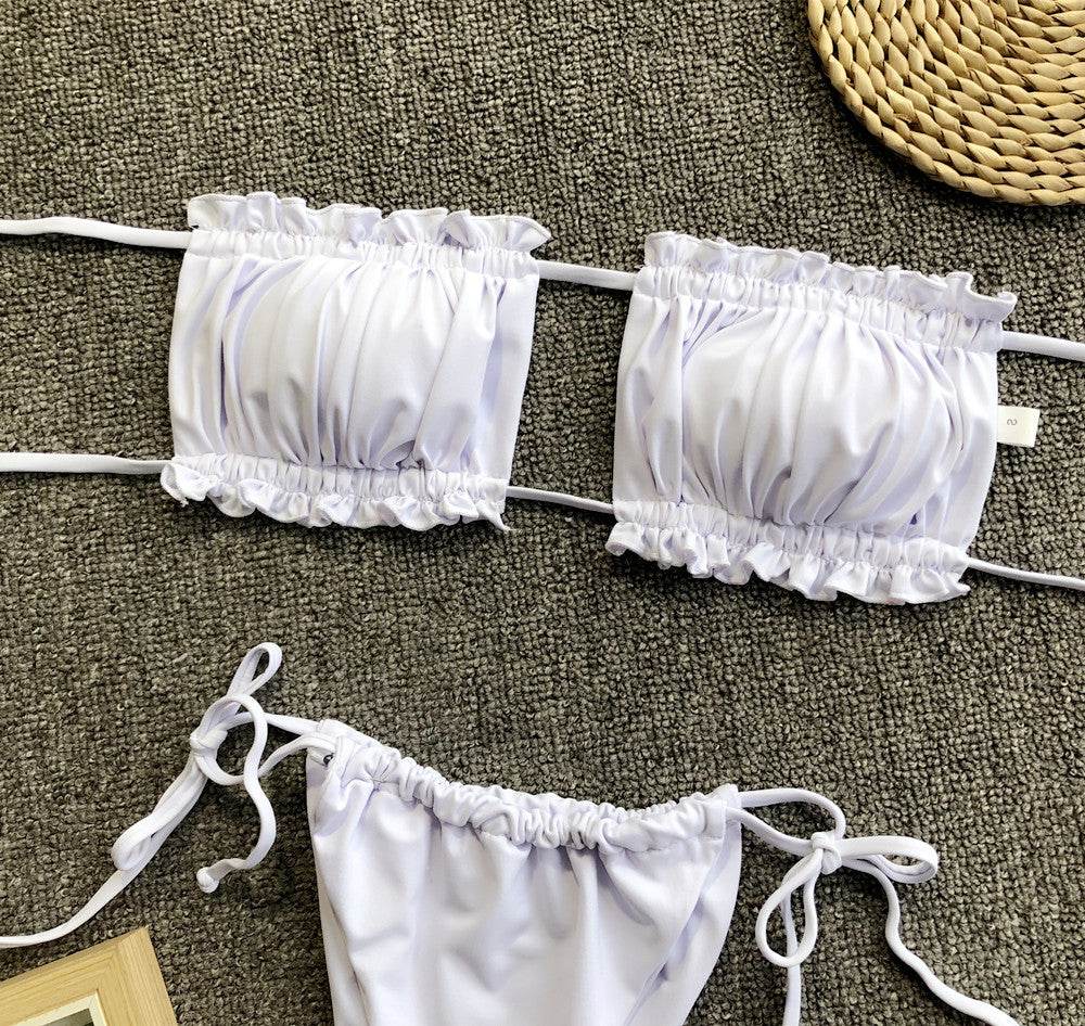 Frill Trim Ruched Bikini Set - Selvanelle