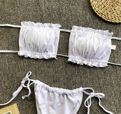 Frill Trim Ruched Bikini Set - Selvanelle