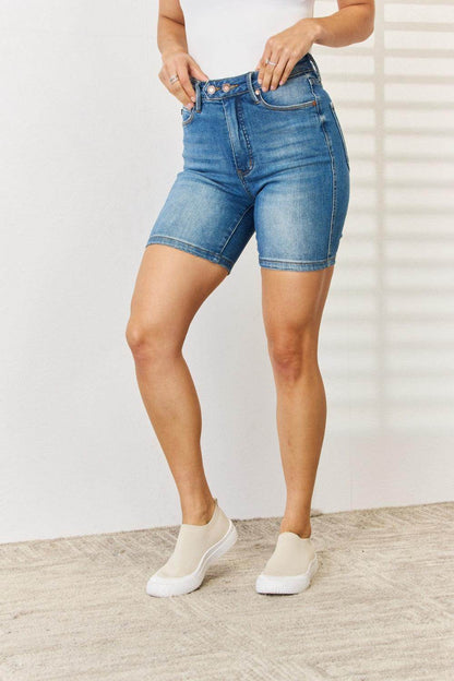 Judy Blue Full Size Tummy Control Double Button Bermuda Shorts - Selvanelle
