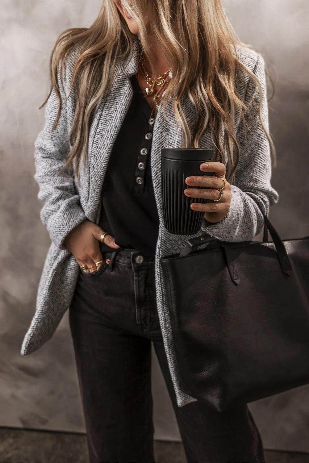 Open Front Long Sleeve Jacket for Women Casual Wear - Selvanelle
