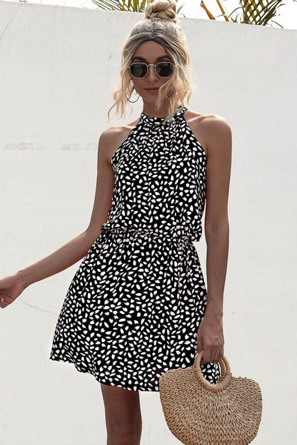 Stylish Printed Grecian Neck Mini Dress for Women - Selvanelle