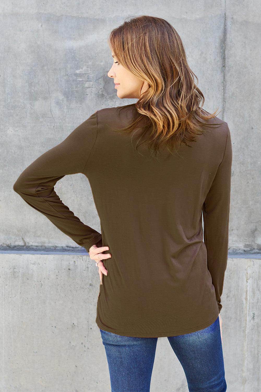Basic Bae Full Size Round Neck Long Sleeve Top for Women - Selvanelle
