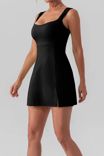 Square Neck Sleeveless Slit Mini Active Dress for Women - Selvanelle