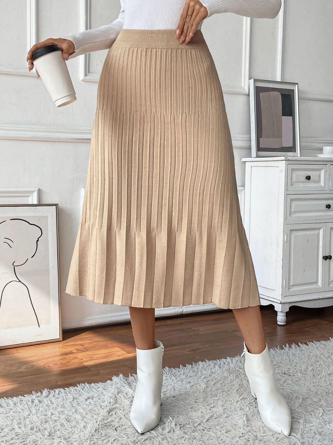 Perfee Pleated Midi Sweater Skirt for Women in Various Sizes