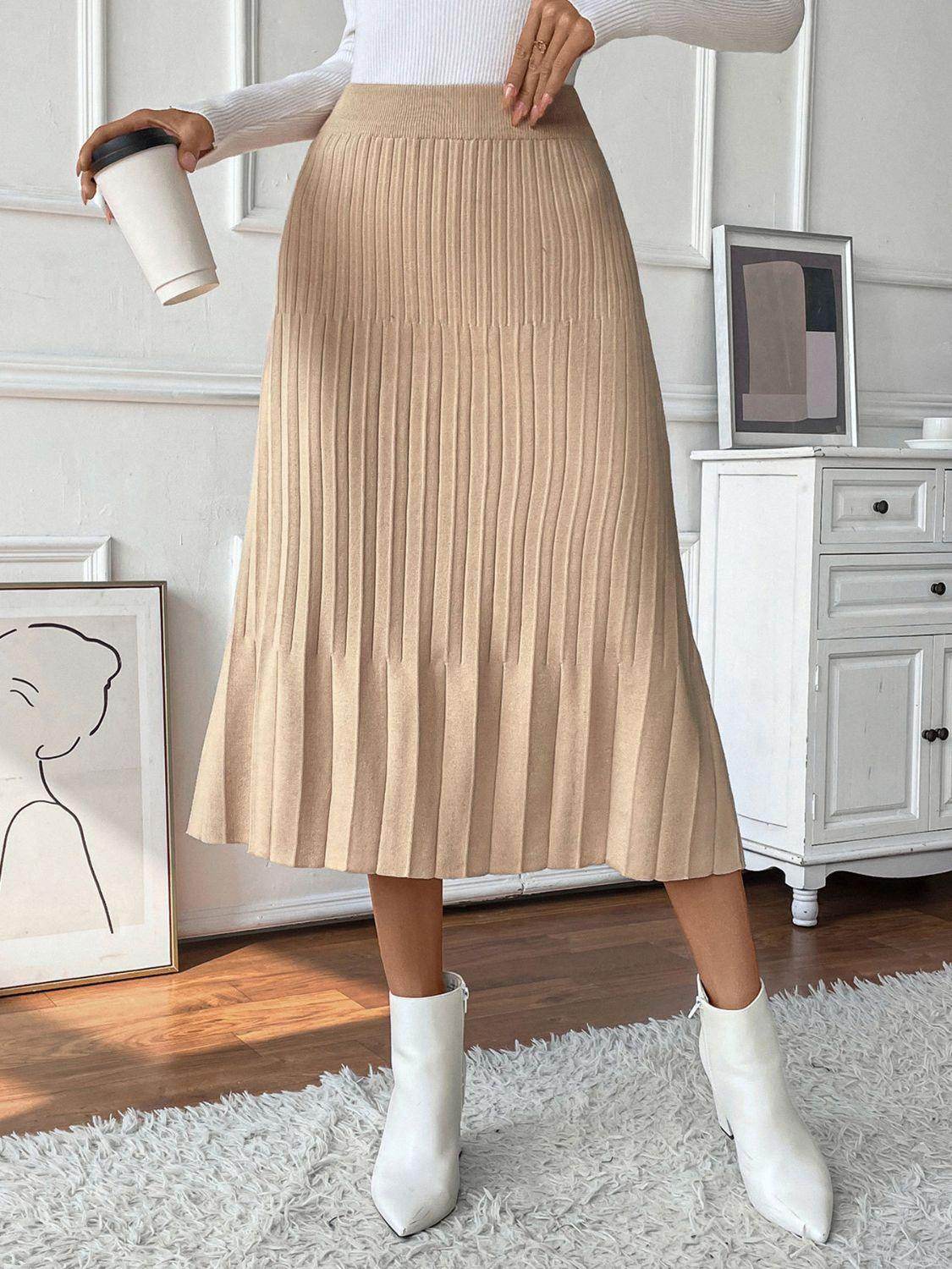 Perfee Pleated Midi Sweater Skirt for Women in Various Sizes - Selvanelle