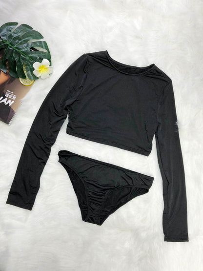 Round Neck Long Sleeve Top and Brief Swim Set - Selvanelle
