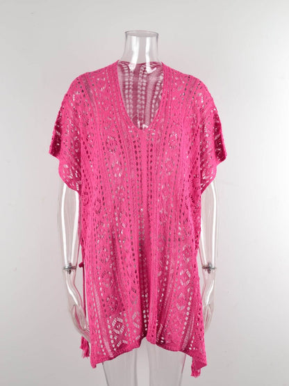 Angel Wings Cutout V-Neck Cover-Up with Tassel - Selvanelle